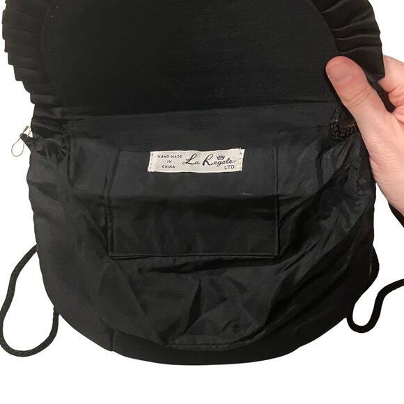 Vintage 70s 80s Black Satin Ruffle Evening Bag Shoulder Strap Romantic Retro - Picture 7 of 11